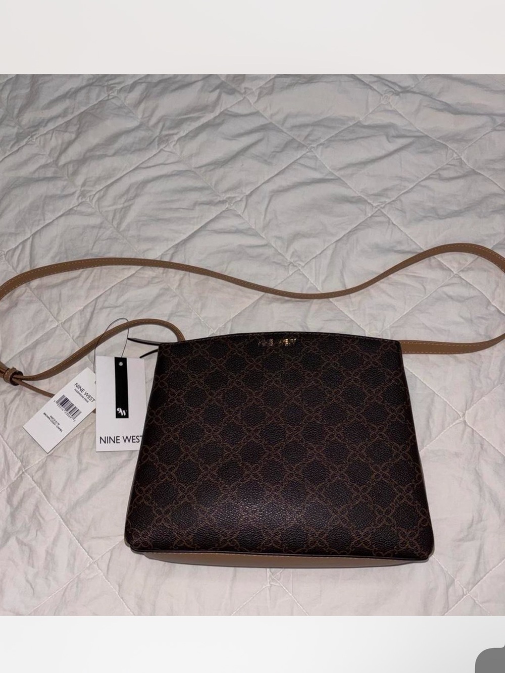 Nine West Brown Monogrammed Crossbody with Tan Strap